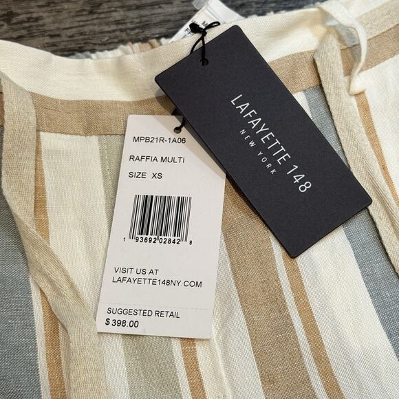 Lafayette 148 New York Columbus Linen Wide Leg Striped Pant Drawstring XS NEW - Picture 8 of 16